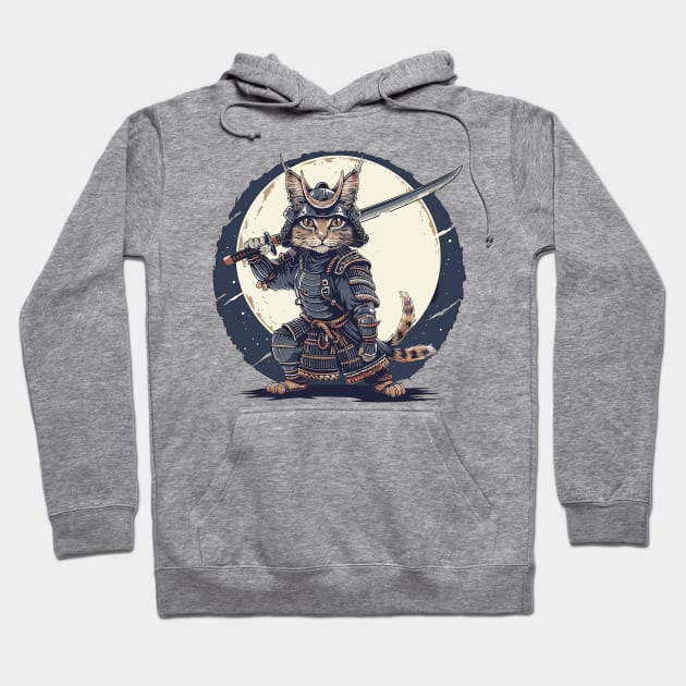 Ancient Ninja Cat Japanese Kitten Katana Cat Samurai Cat Hoodie by RetroZin